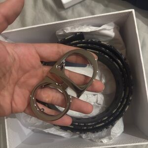 Dior Black Leather Belt with Silver CD Buckle